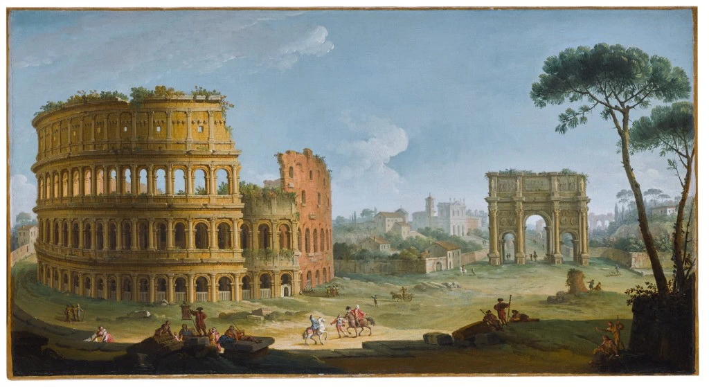 Il colosseo e l'arco di trionfo a Roma